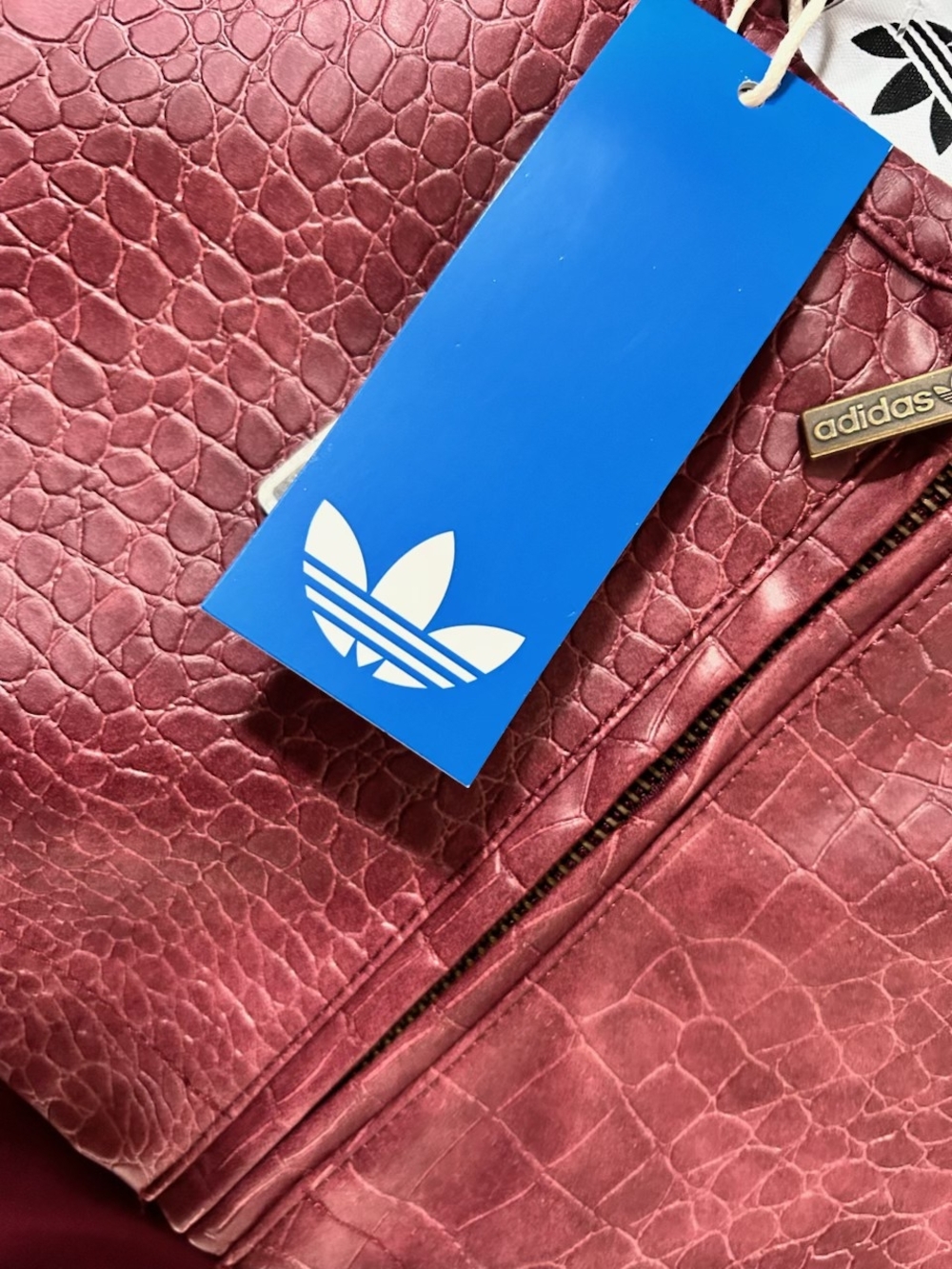 Adidas Burgundy Croc-Embossed Cropped Tank with White Stripes Size 6 - Picture 6 of 6